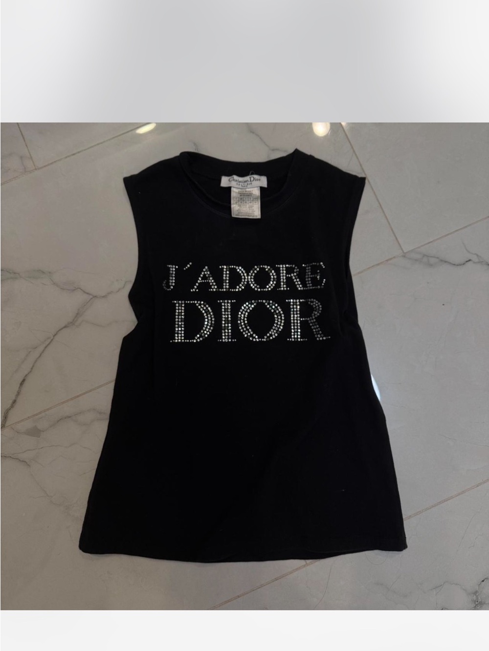 Christian Dior J'Adore Studded Logo Black Sleeveless Tee